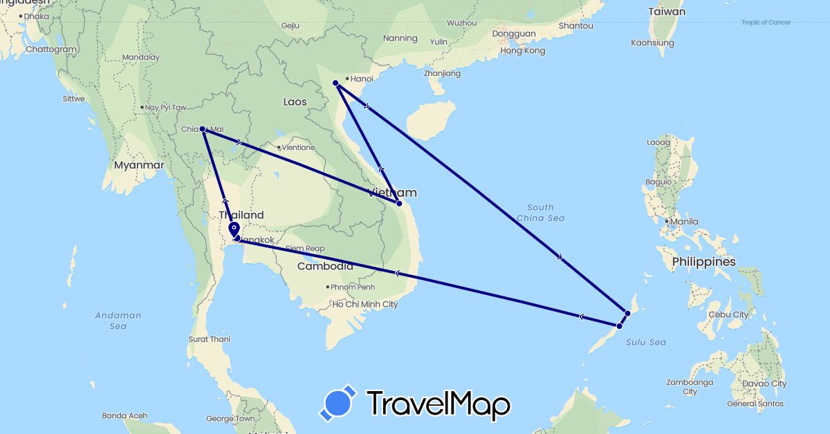 TravelMap itinerary: driving in Philippines, Thailand, Vietnam (Asia)